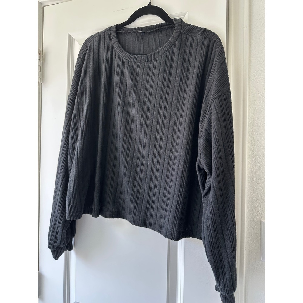 SHEIN Curve Ribbed Knit Long Sleeve Top Charcoal Grey Oversized Crew‎ Neck 2XL - Picture 2 of 5
